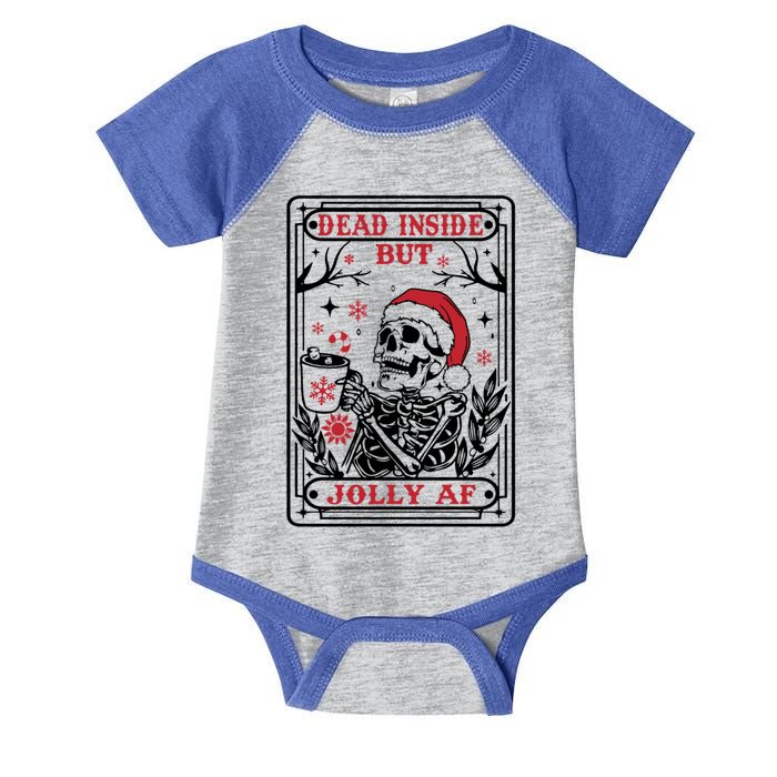 Dead Inside But Jolly Af Tarot Card Santa Skeleton Christmas Funny Gift Infant Baby Jersey Bodysuit