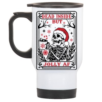 Dead Inside But Jolly Af Tarot Card Santa Skeleton Christmas Funny Gift Stainless Steel Travel Mug