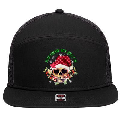 Dead Inside But Jolly Af Funny Christmas Skeleton Sarcastic Cute Gift 7 Panel Mesh Trucker Snapback Hat