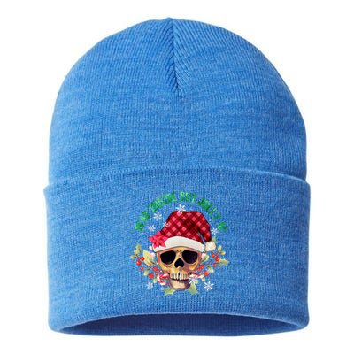 Dead Inside But Jolly Af Funny Christmas Skeleton Sarcastic Cute Gift Sustainable Knit Beanie