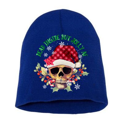 Dead Inside But Jolly Af Funny Christmas Skeleton Sarcastic Cute Gift Short Acrylic Beanie