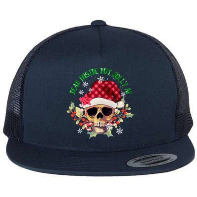 Dead Inside But Jolly Af Funny Christmas Skeleton Sarcastic Cute Gift Flat Bill Trucker Hat