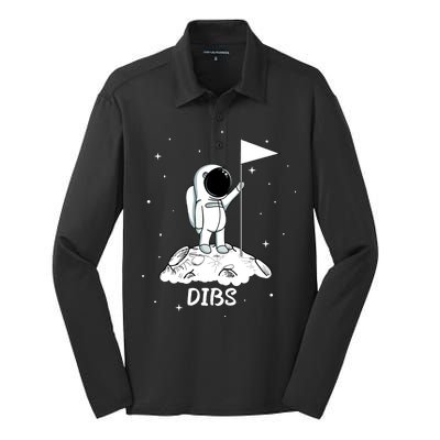 Dibs Flag On Moon Astronaut Silk Touch Performance Long Sleeve Polo