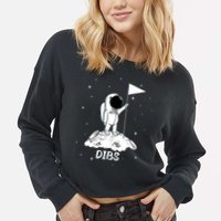 Dibs Flag On Moon Astronaut Cropped Pullover Crew