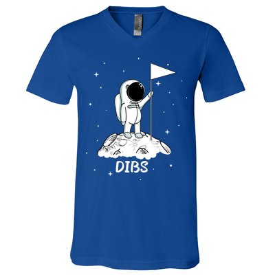 Dibs Flag On Moon Astronaut V-Neck T-Shirt