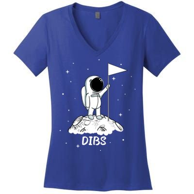 Dibs Flag On Moon Astronaut Women's V-Neck T-Shirt