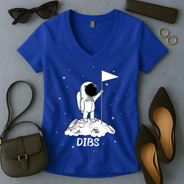 Dibs Flag On Moon Astronaut Women's V-Neck T-Shirt