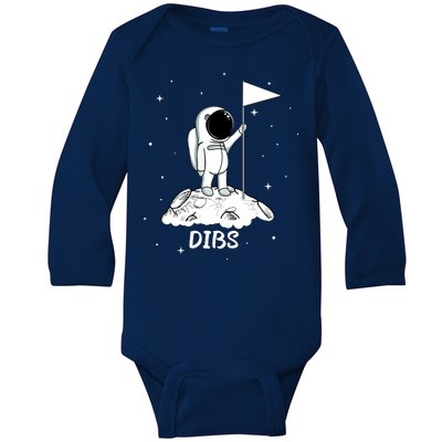 Dibs Flag On Moon Astronaut Baby Long Sleeve Bodysuit