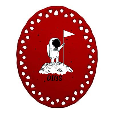 Dibs Flag On Moon Astronaut Ceramic Oval Ornament