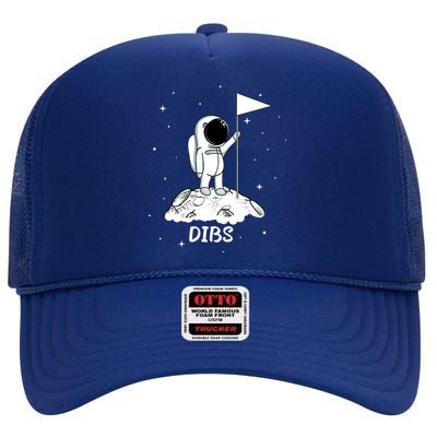 Dibs Flag On Moon Astronaut High Crown Mesh Back Trucker Hat