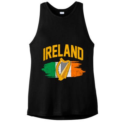 Distressed Ireland Coat Of Arms Harp Flag Ladies PosiCharge Tri-Blend Wicking Tank