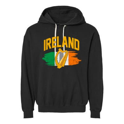 Distressed Ireland Coat Of Arms Harp Flag Garment-Dyed Fleece Hoodie
