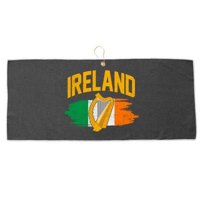 Distressed Ireland Coat Of Arms Harp Flag Large Microfiber Waffle Golf Towel