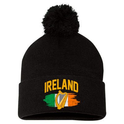 Distressed Ireland Coat Of Arms Harp Flag Pom Pom 12in Knit Beanie