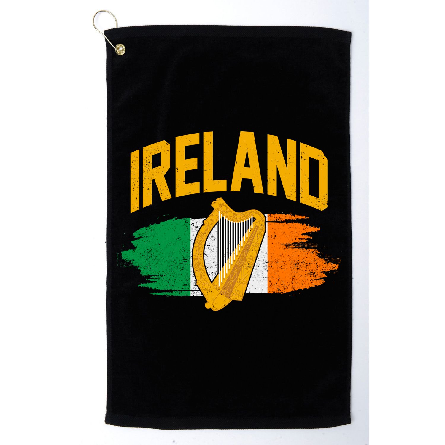 Distressed Ireland Coat Of Arms Harp Flag Golf Towel