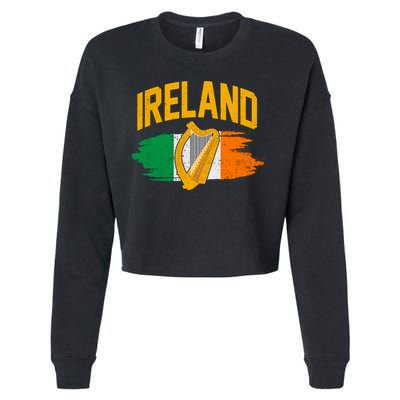 Distressed Ireland Coat Of Arms Harp Flag Cropped Pullover Crew