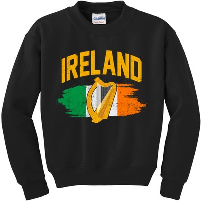 Distressed Ireland Coat Of Arms Harp Flag Kids Sweatshirt
