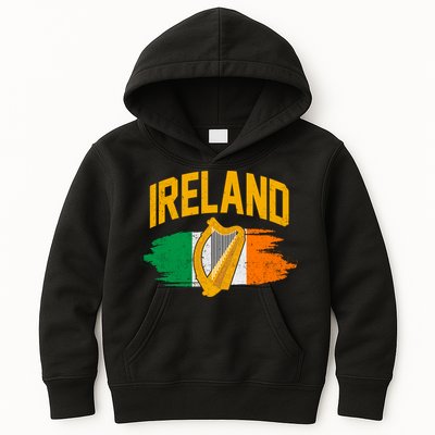 Distressed Ireland Coat Of Arms Harp Flag Kids Hoodie