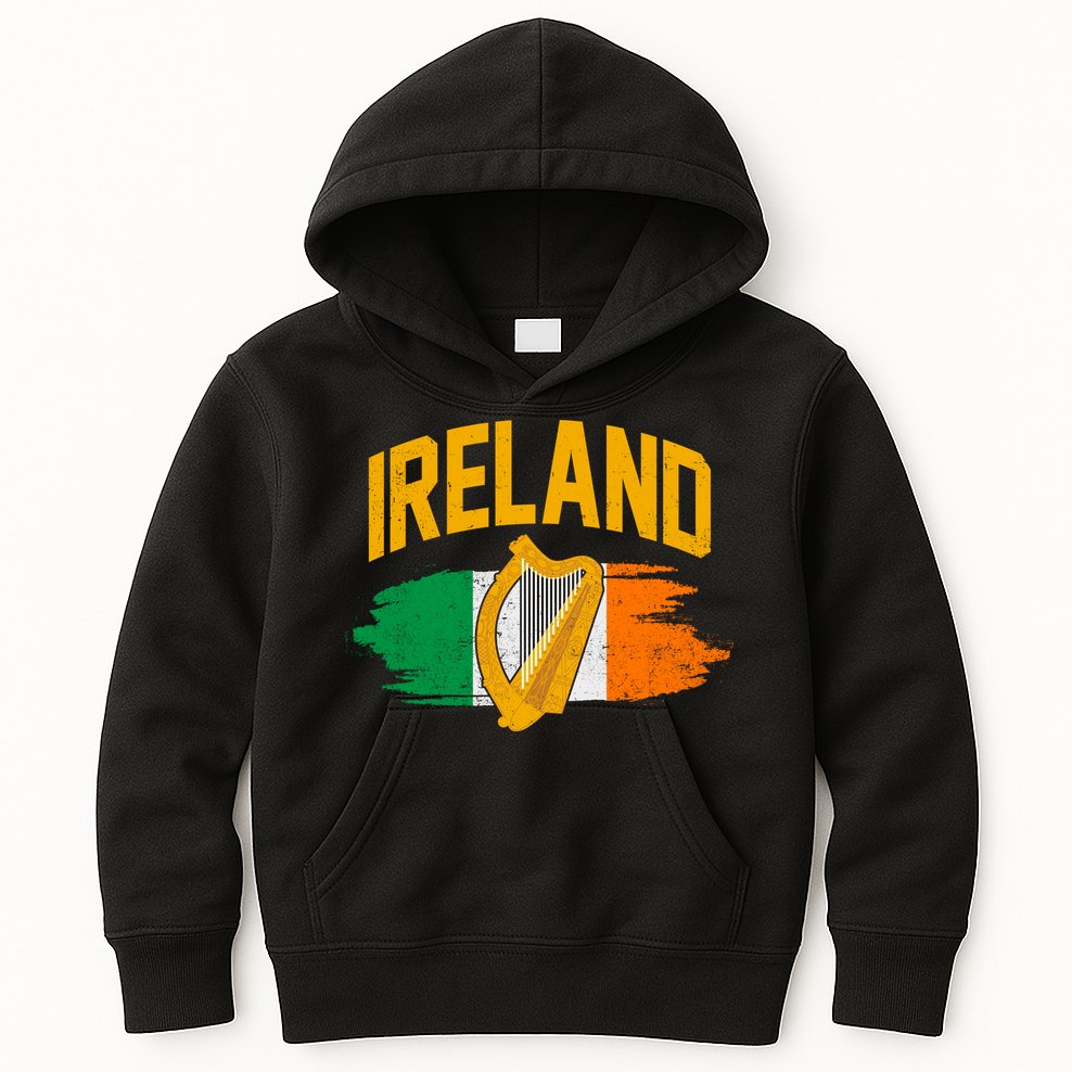 Distressed Ireland Coat Of Arms Harp Flag Kids Hoodie