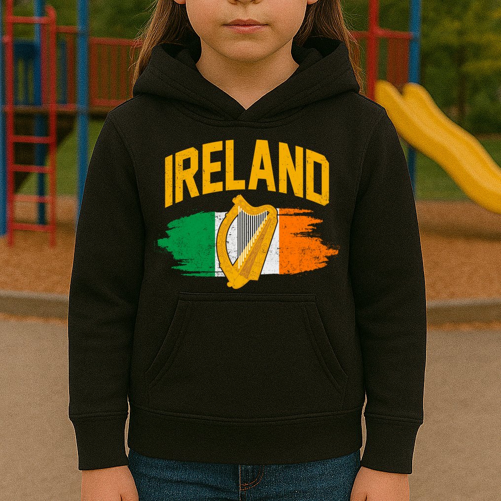 Distressed Ireland Coat Of Arms Harp Flag Kids Hoodie