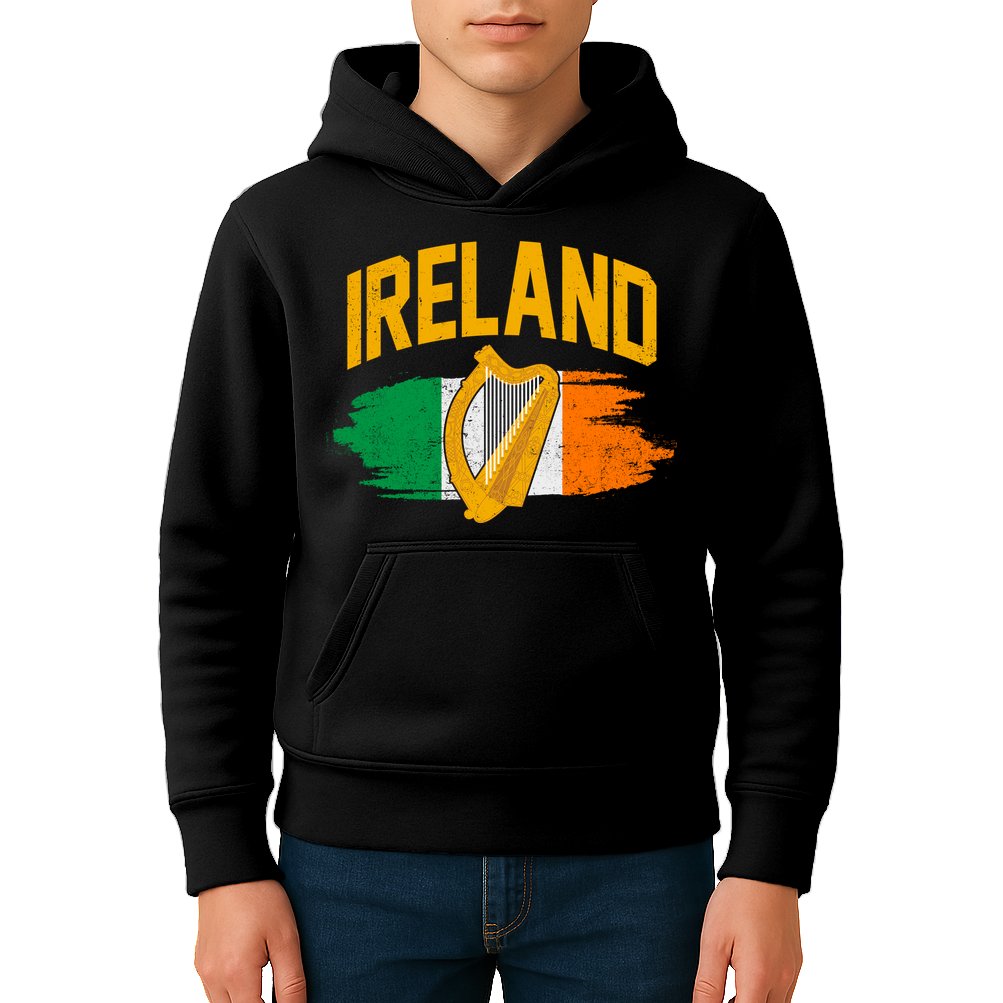 Distressed Ireland Coat Of Arms Harp Flag Kids Hoodie