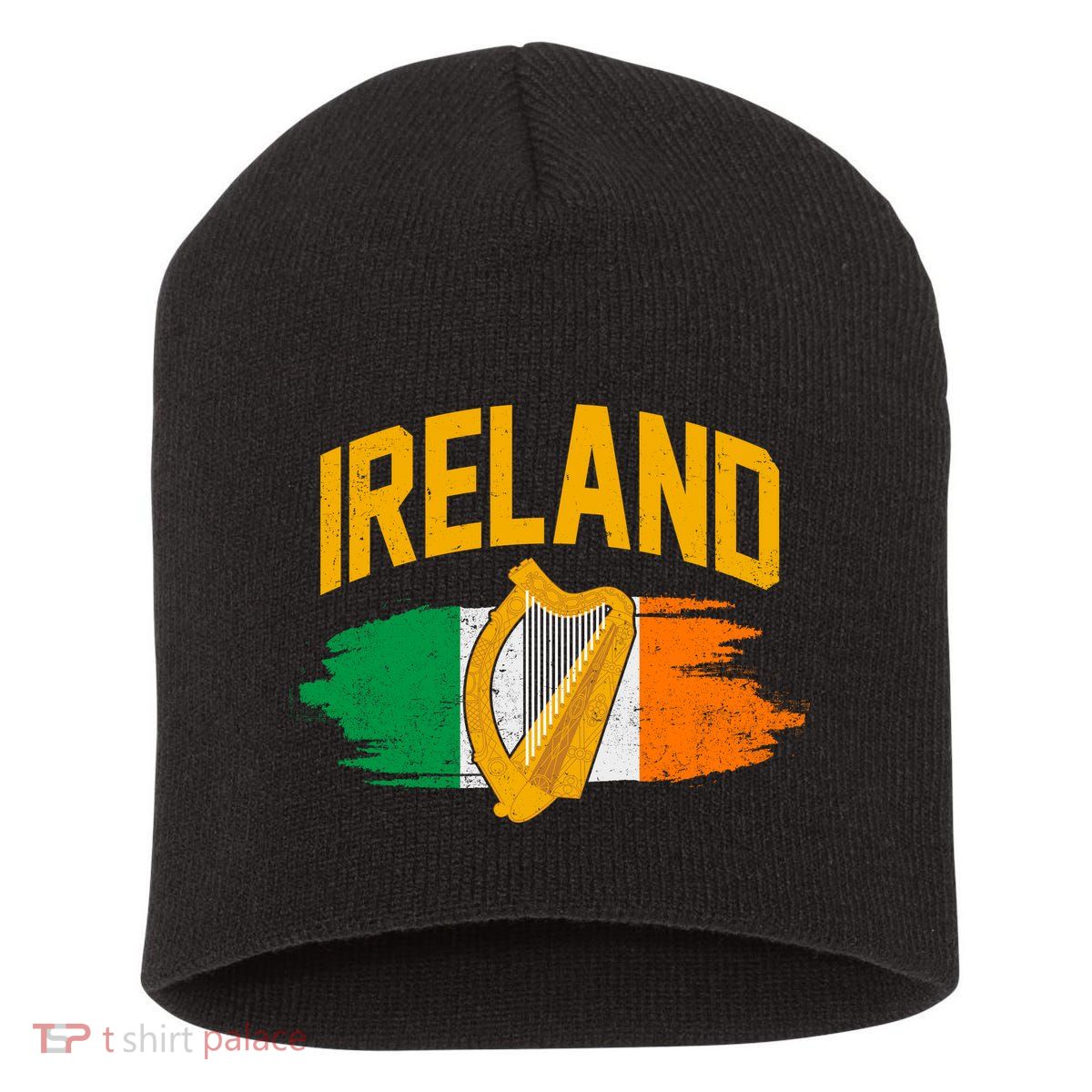 Distressed Ireland Coat Of Arms Harp Flag Short Acrylic Beanie