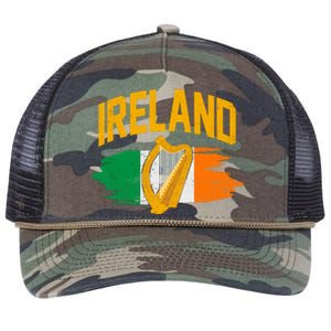 Distressed Ireland Coat Of Arms Harp Flag Retro Rope Trucker Hat Cap