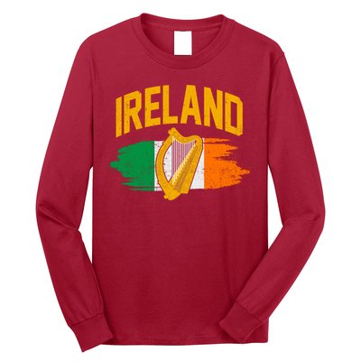 Distressed Ireland Coat Of Arms Harp Flag Long Sleeve Shirt