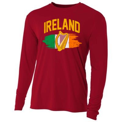 Distressed Ireland Coat Of Arms Harp Flag Cooling Performance Long Sleeve Crew