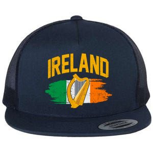 Distressed Ireland Coat Of Arms Harp Flag Flat Bill Trucker Hat