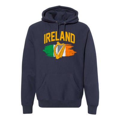 Distressed Ireland Coat Of Arms Harp Flag Premium Hoodie