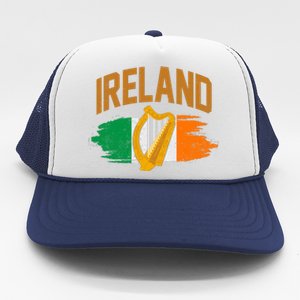 Distressed Ireland Coat Of Arms Harp Flag Trucker Hat