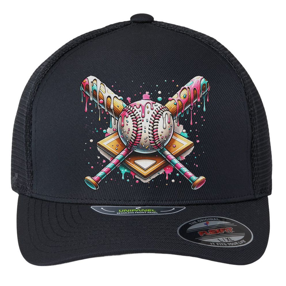 Drip Ice Cream Dripping Baseball Player Flexfit Unipanel Trucker Cap