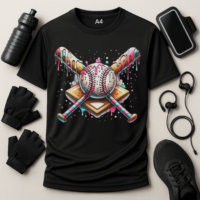 Drip Ice Cream Dripping Baseball Player Cooling Performance Crew T-Shirt
