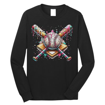 Drip Ice Cream Dripping Baseball Player Long Sleeve Shirt