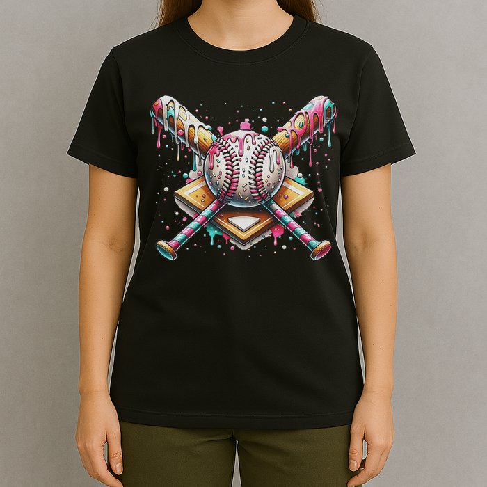 Drip Ice Cream Dripping Baseball Player T-Shirt