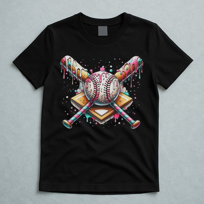Drip Ice Cream Dripping Baseball Player T-Shirt