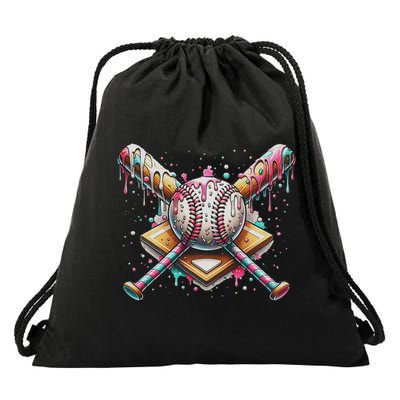 Drip Ice Cream Dripping Baseball Player Drawstring Bag