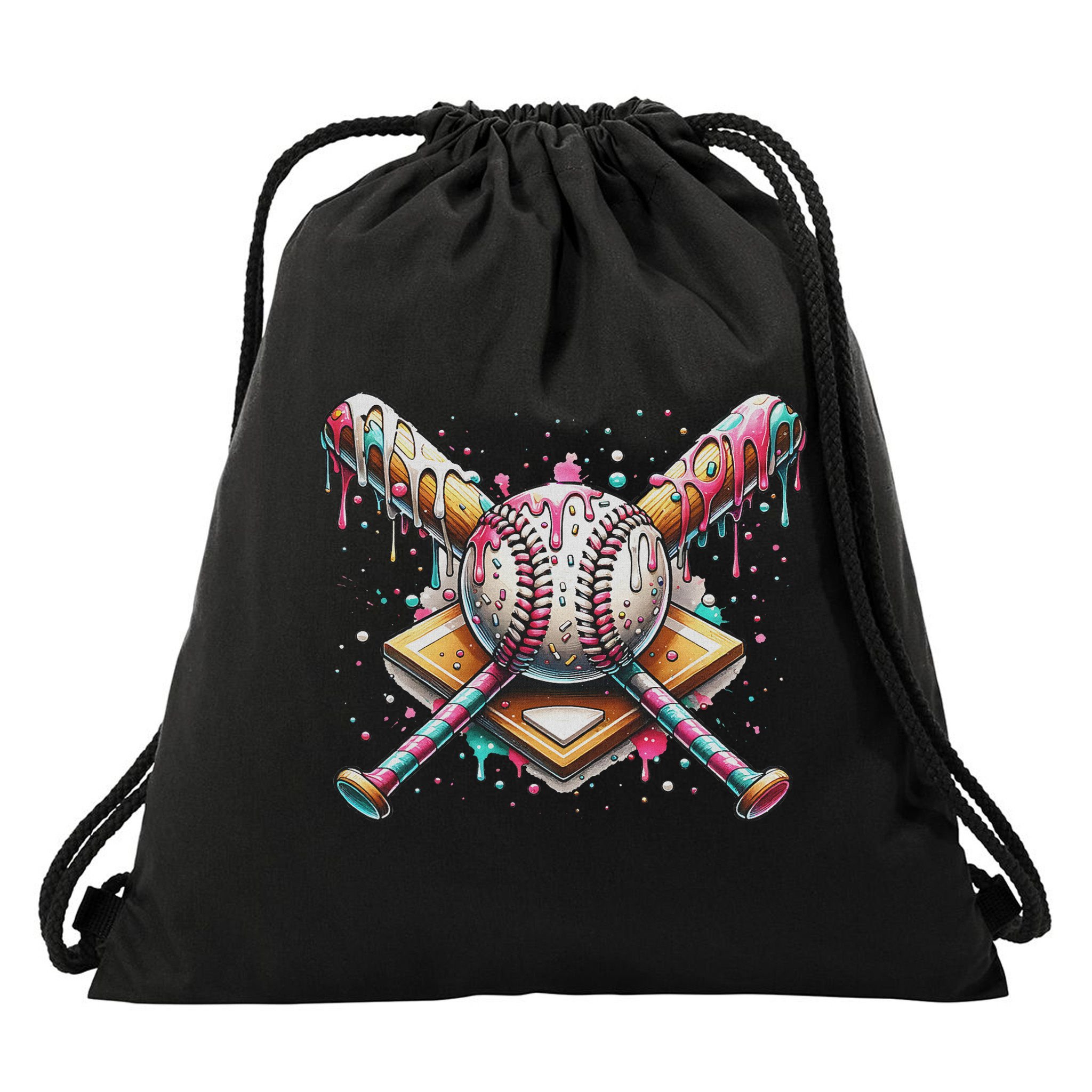 Drip Ice Cream Dripping Baseball Player Drawstring Bag