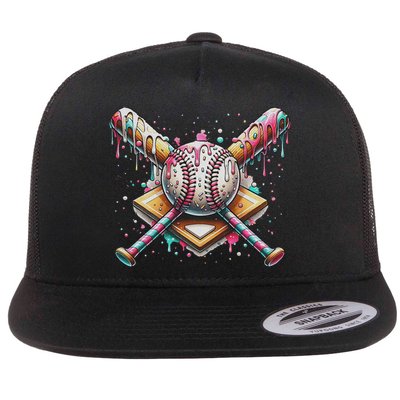 Drip Ice Cream Dripping Baseball Player Flat Bill Trucker Hat