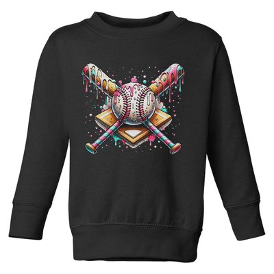 Drip Ice Cream Dripping Baseball Player Toddler Sweatshirt