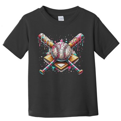 Drip Ice Cream Dripping Baseball Player Toddler T-Shirt