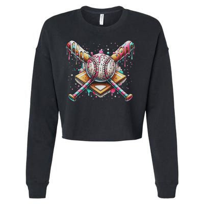 Drip Ice Cream Dripping Baseball Player Cropped Pullover Crew