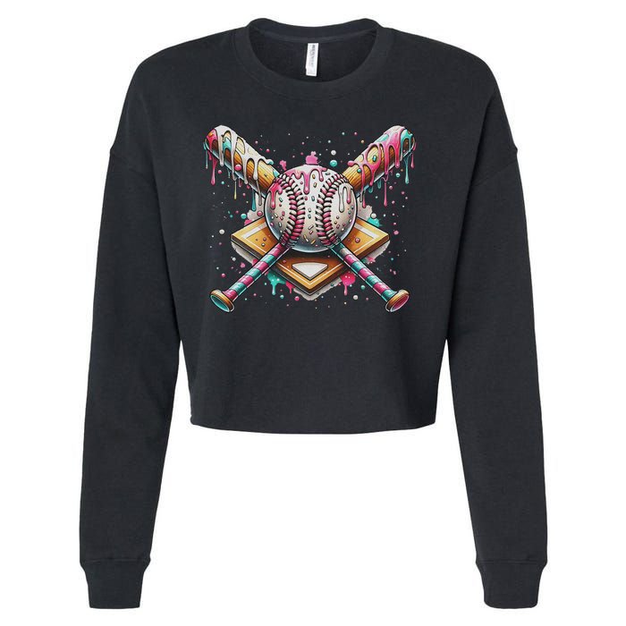 Drip Ice Cream Dripping Baseball Player Cropped Pullover Crew