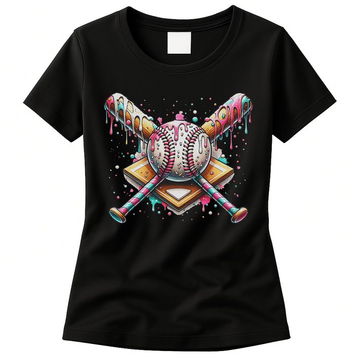 Drip Ice Cream Dripping Baseball Player Womens T-Shirt