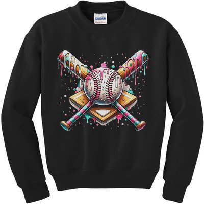 Drip Ice Cream Dripping Baseball Player Kids Sweatshirt