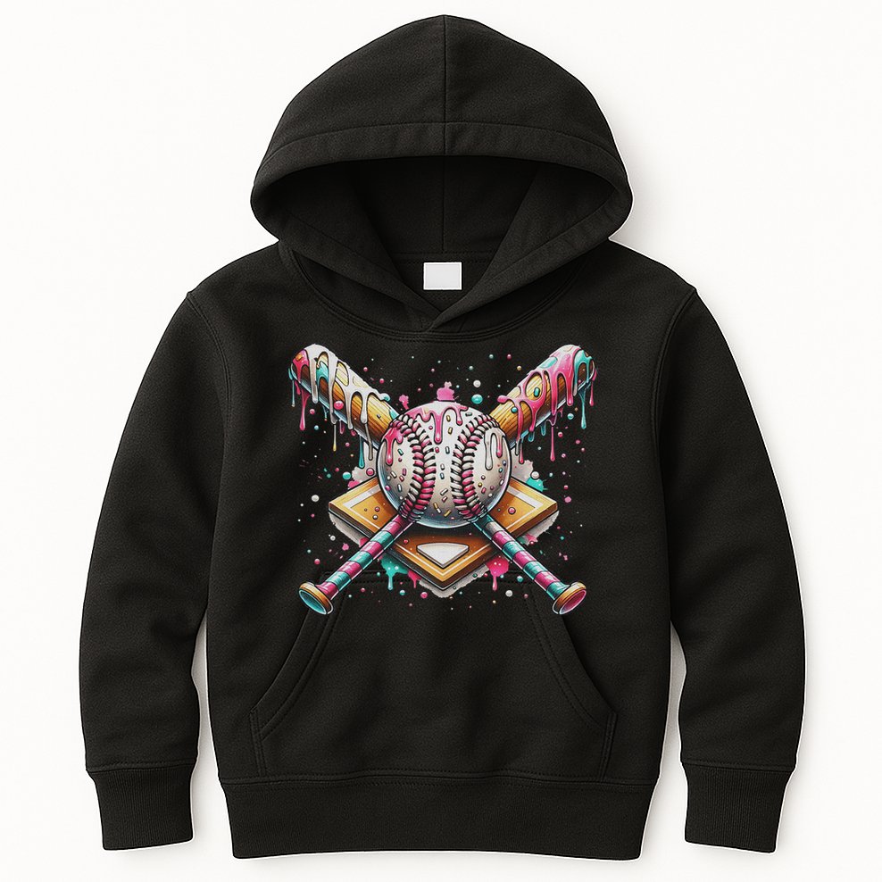 Drip Ice Cream Dripping Baseball Player Kids Hoodie