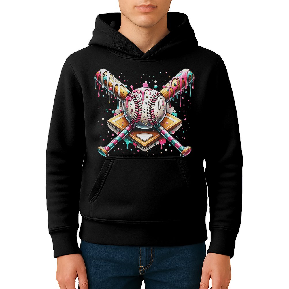 Drip Ice Cream Dripping Baseball Player Kids Hoodie