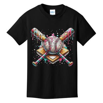 Drip Ice Cream Dripping Baseball Player Kids T-Shirt