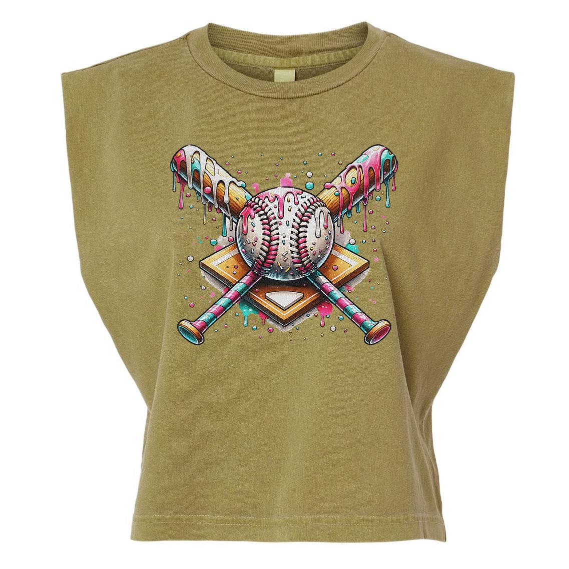 Drip Ice Cream Dripping Baseball Player Garment-Dyed Women's Muscle Tee